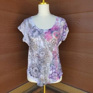 Romeo & Juliet Couture Floral White Pink Burnout Short Sleeve Tee Size Small